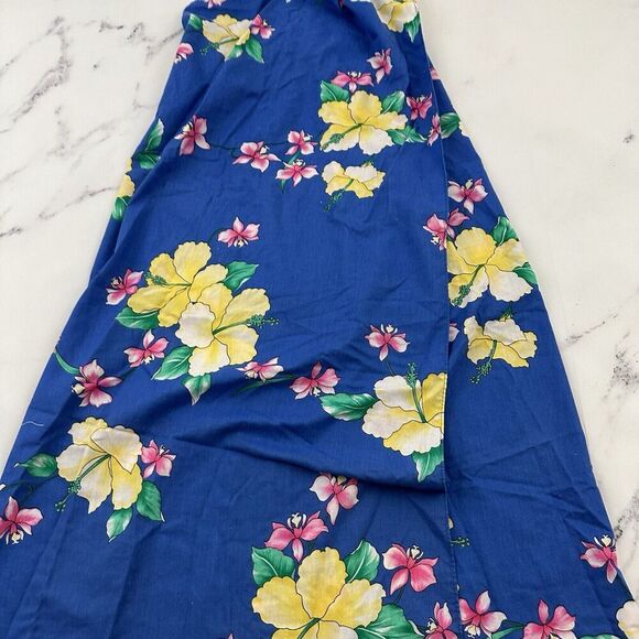 Kimos Polynesian Shop Womens Vintage Wrap Midi Dress Size S Blue Yellow Hawaiian - Picture 3 of 12